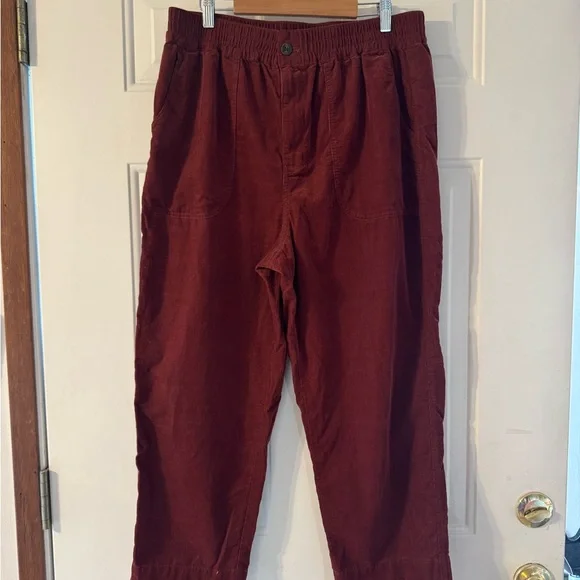Madewell Tapered Hudson Pull-On Crop Pants Corduroy Rusted Burgundy Large - Picture 2 of 4